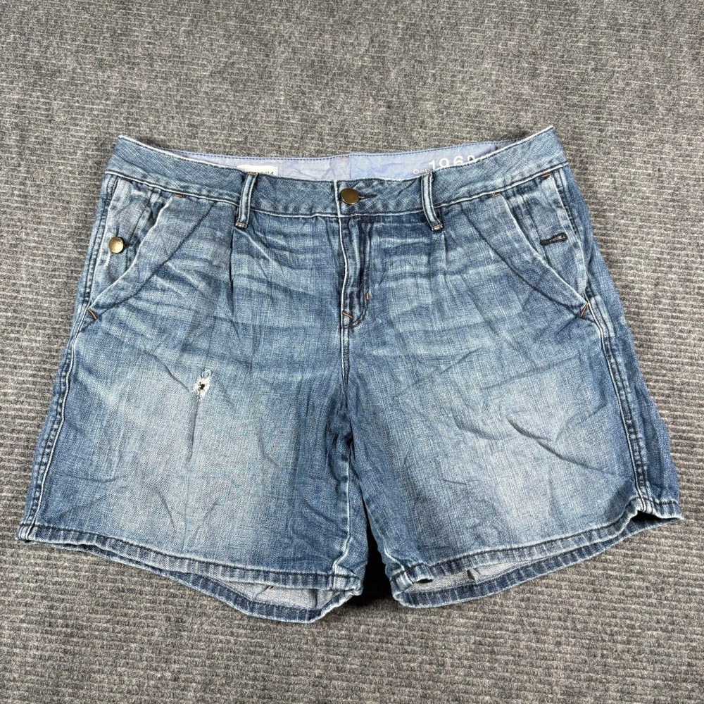 Gap Denim Shorts Womens 32/14 Blue Good Pleated Distressed 1969 Mid Rise
